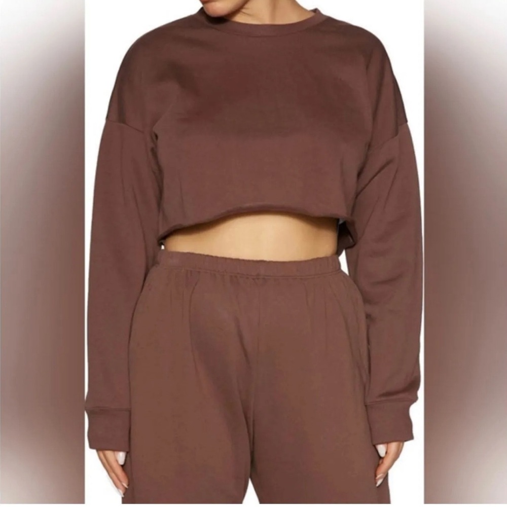 NAKED WARDROBE Cropped Raw Hem Sweatshirt